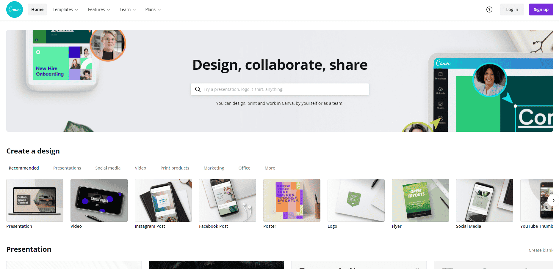 Canva homepage