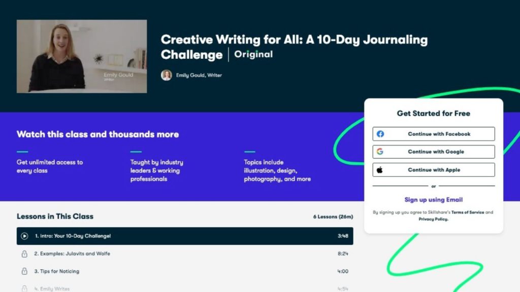 A picture of Creative Writing For All A 10 Day Journaling Challenge writing course on Skillshare