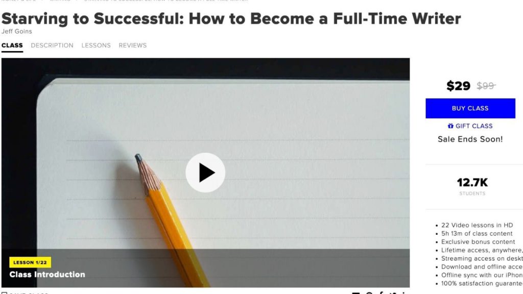 Jeff Groins' Starving To Successful How To Become A Full Time Writer online writing course