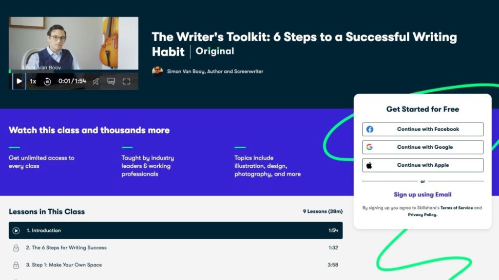 A screenshot of The Writer’s Toolkit 6 Steps To A Successful Writing Habit on Skillshare