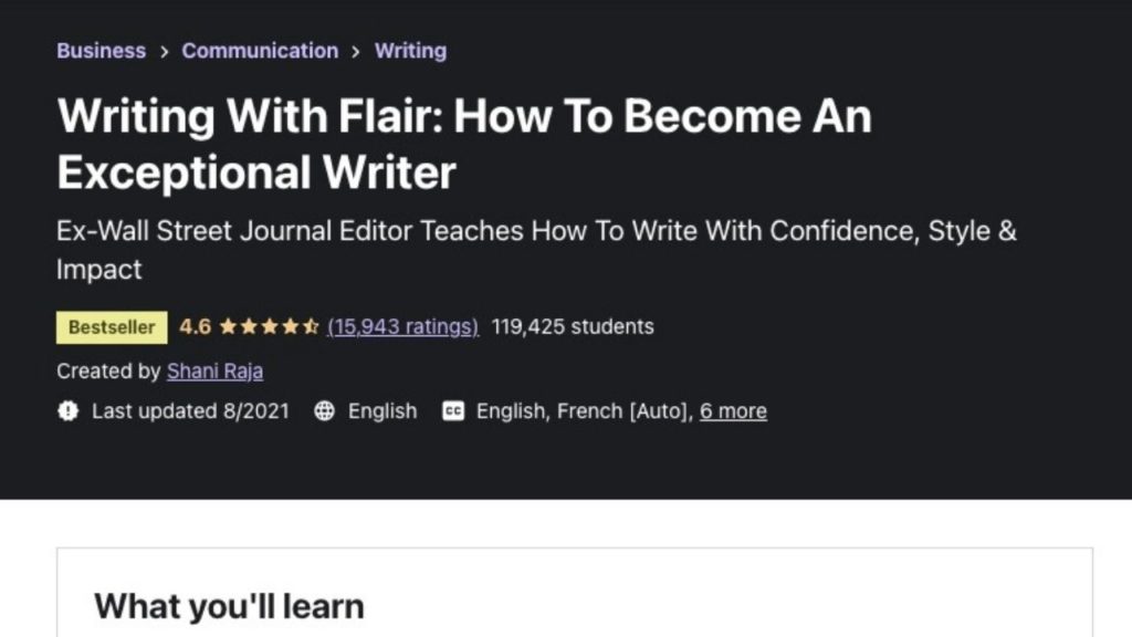 Writing With Flair How To Become An Exceptional Writer is one of the best online writing courses that you can get on Udemy