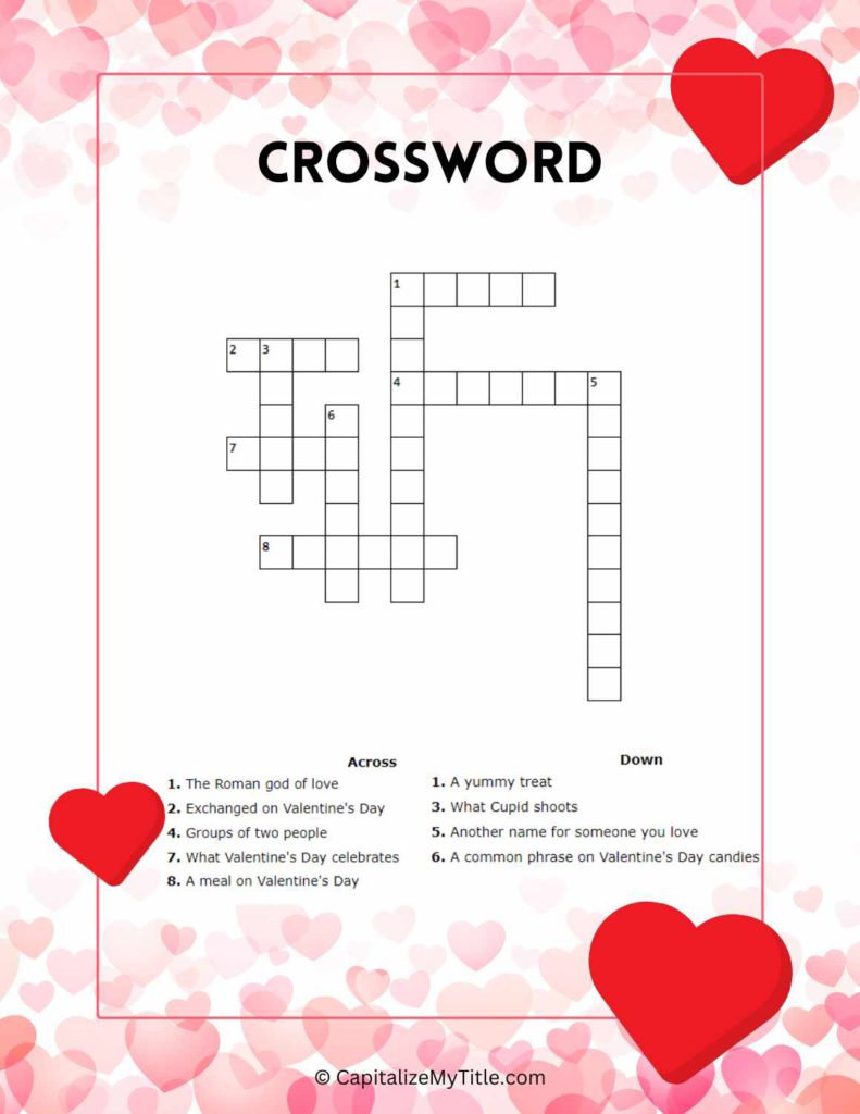 Valentines Day Crossword Puzzle