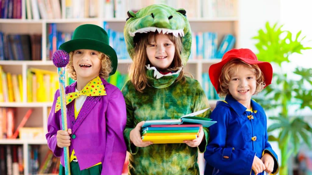Students wearing their Halloween costumes.