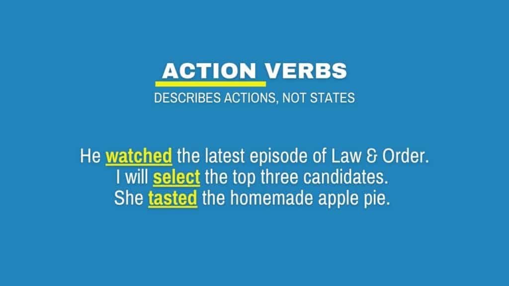 Photo showing action verbs, one of the most common English verbs. 