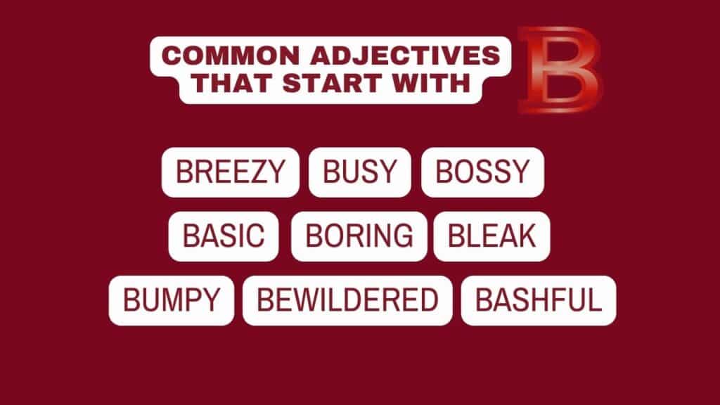 Photo showing some common adjectives that start with B