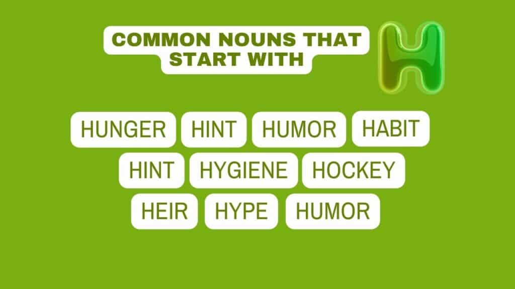 Photo showing common nouns that start with H