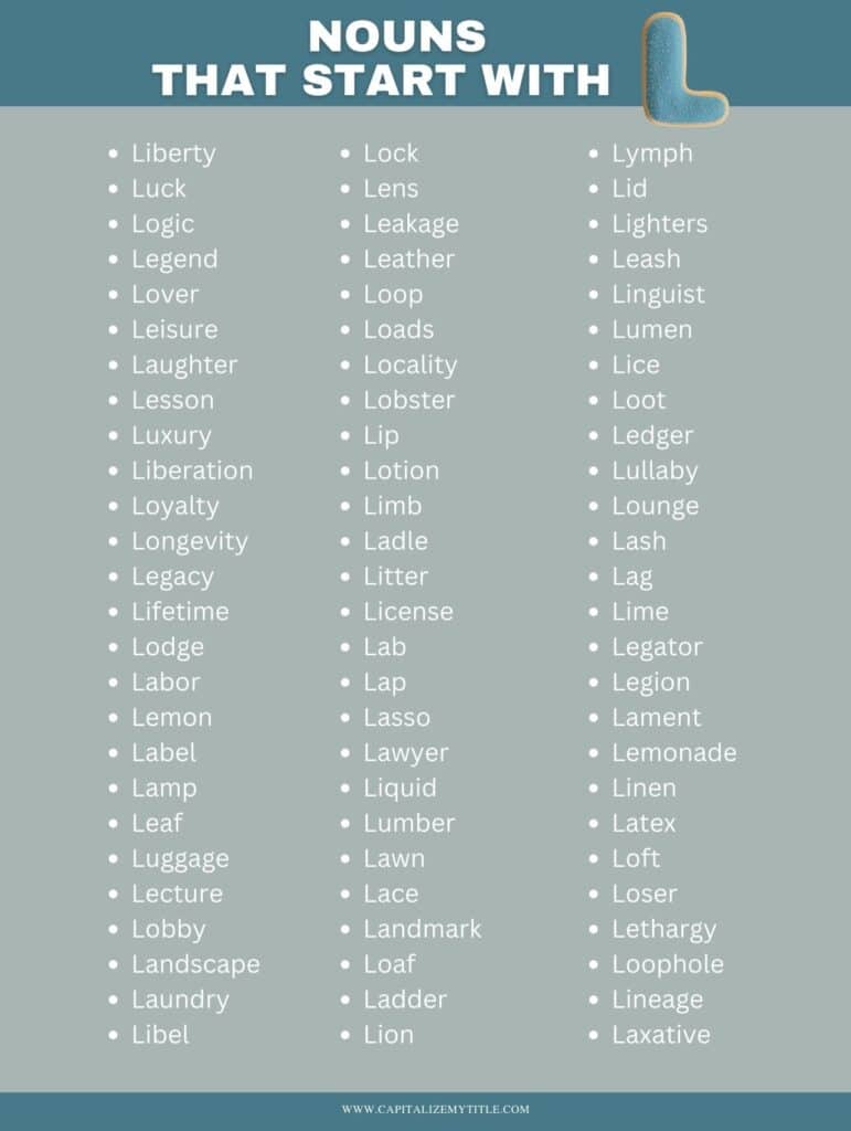 Photo showing a long list of nouns that start with L.