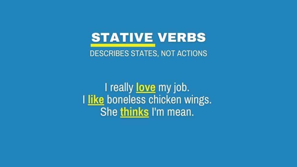 Photo showing the definition of stative verbs and some examples.