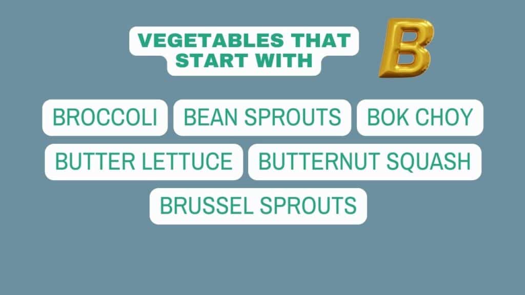 Photo showing a list of vegetables that start with B.