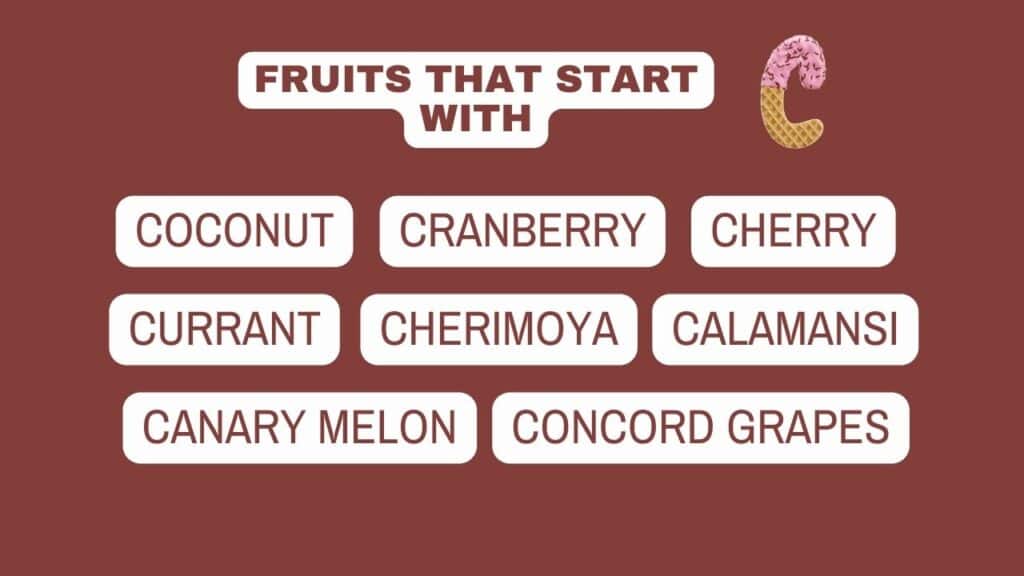 Photo showing a list of fruits that start with C.