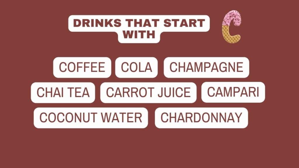 Photo showing a list of drinks that start with C.