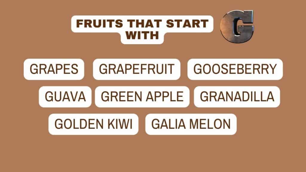 Photo showing a list of fruits that start with G.