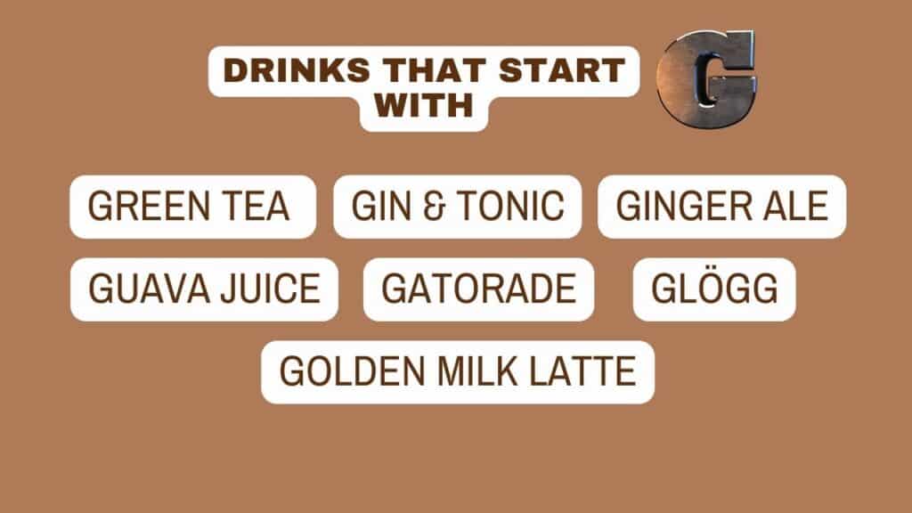 Photo showing a list of drinks that start with G