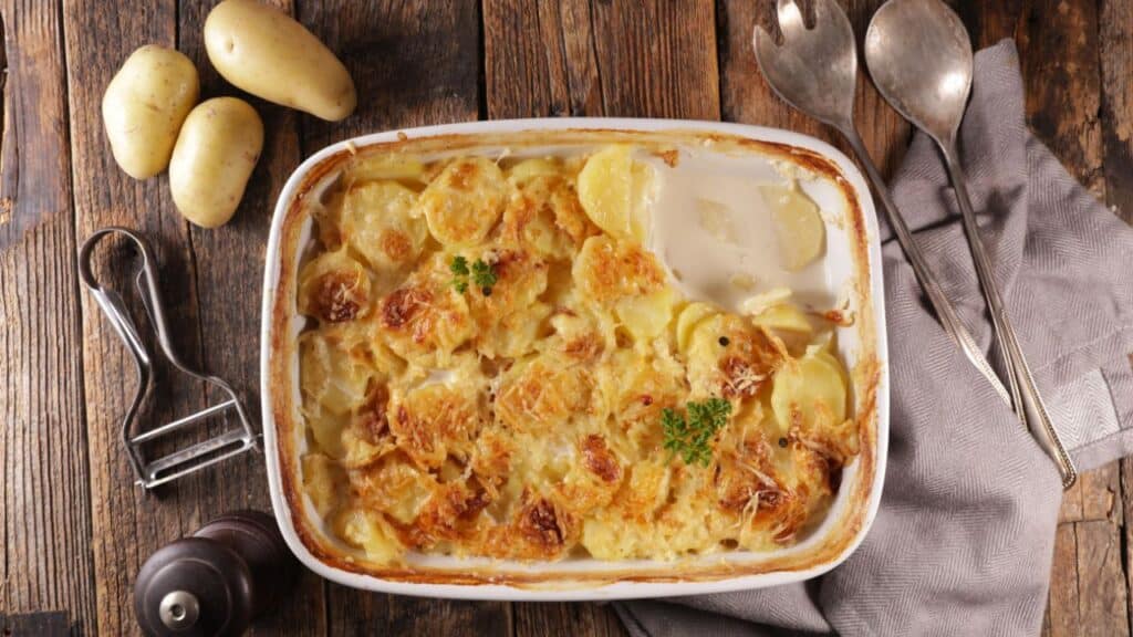 A photo of Gratin Dauphinois on a table. 