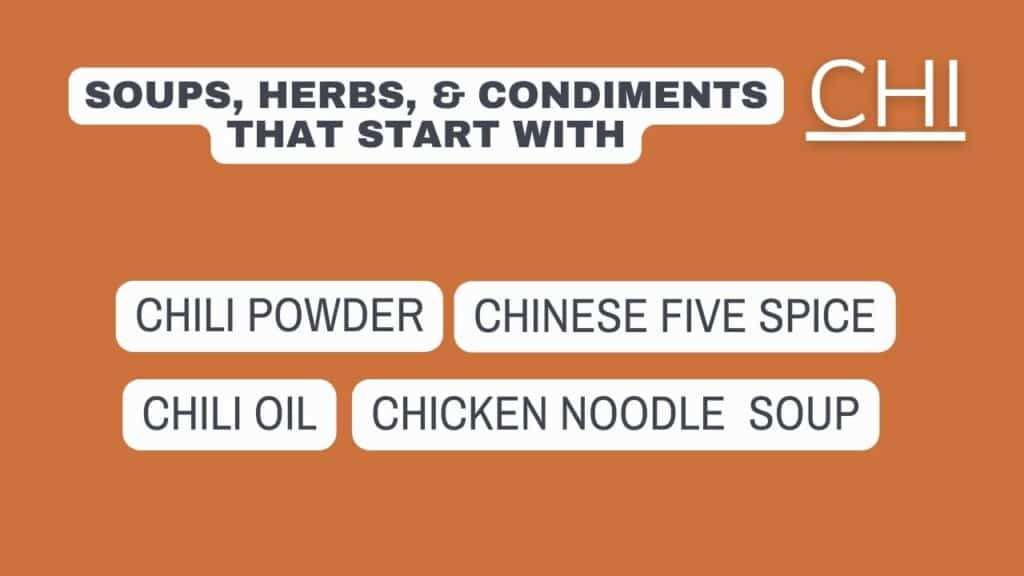 Photo showing a list of herbs and condiments that start with chi