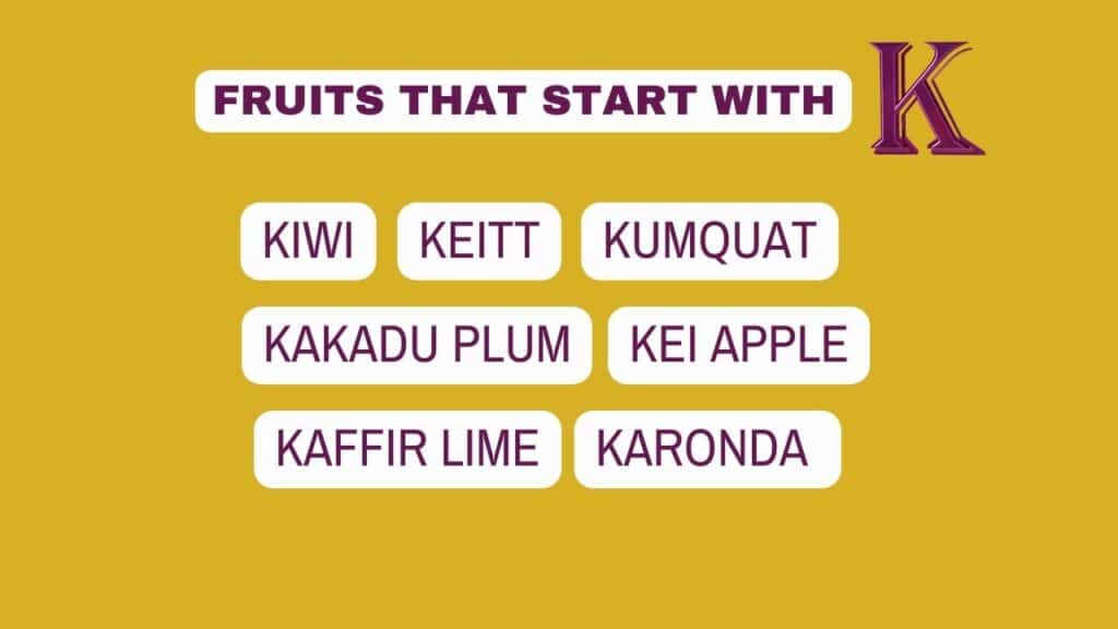 Photo showing a list of fruits that start with K