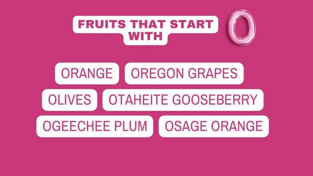 Photo showing a list of fruits that start with O