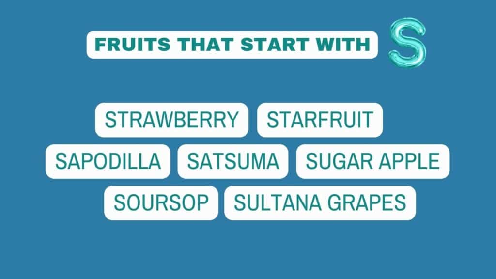Photo showing a list of fruits that start with S.