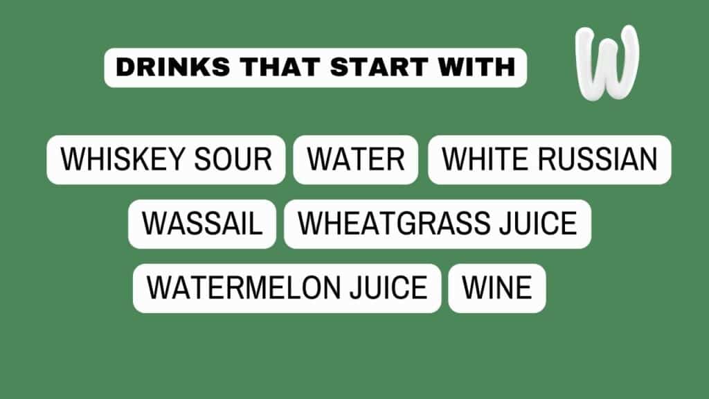 Photo showing a list of drinks that start with W