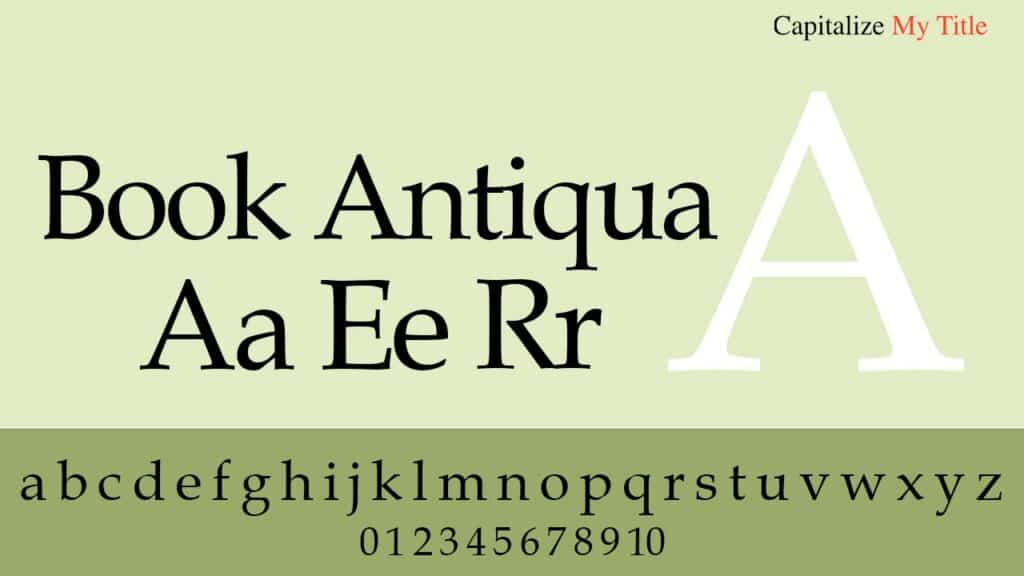 Photo showing the Book Antiqua font for resumes. 