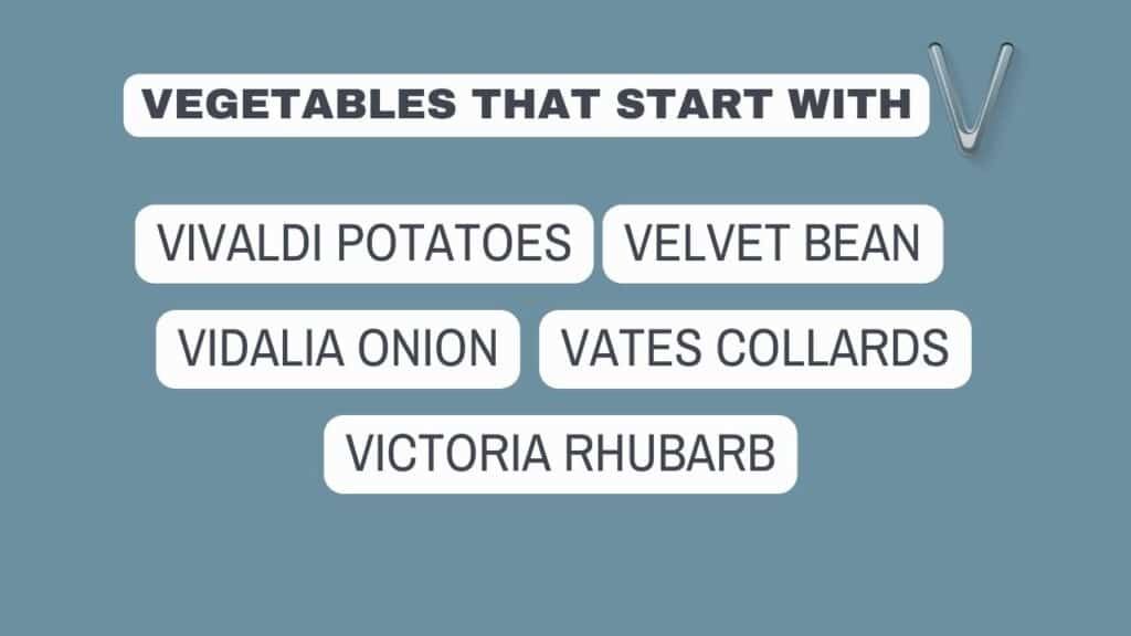 Photo showing a list of vegetables that start with V.