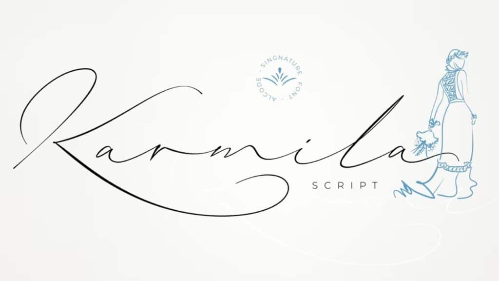 Photo showing Karmila, a script font for tattoos.