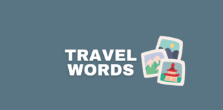 Photo showing photos of some popular tourist next to the text travel words.