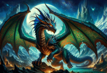 Dall·e 2023 12 18 16.07.31 A Fantastical Dragon Inspired By The World Of Dungeons And Dragons. This Dragon Is Depicted In A Majestic Pose Showcasing Its Grand Wings And Fearsom