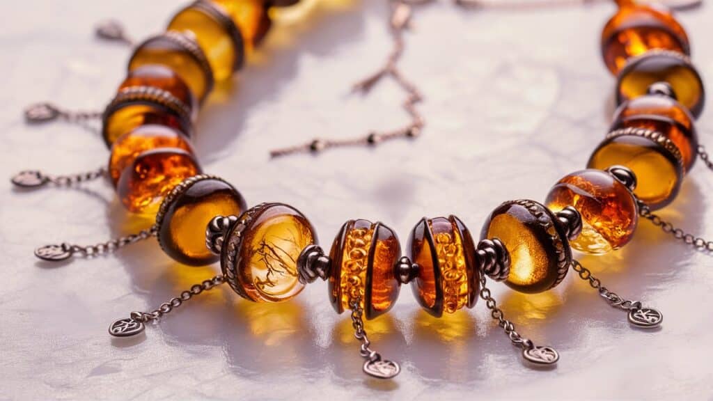 A Stunning Close Up Image Of A Delicate Amber Necklace