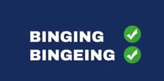 Photo showing that the words "binging" and "bingeing" are both accepted spellings