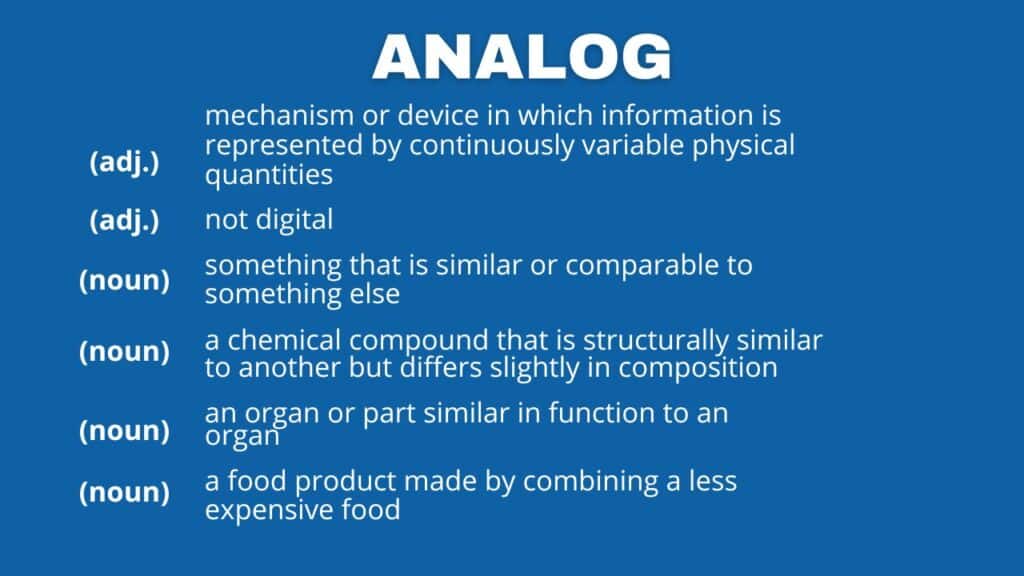 Photo showing the different meanings of the word "analog."