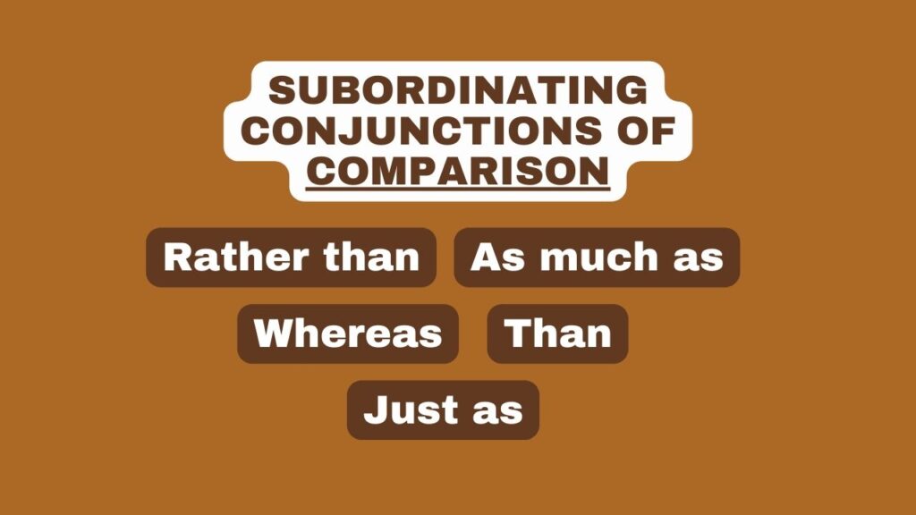 Photo showing a list of  subordinating conjunctions of comparison