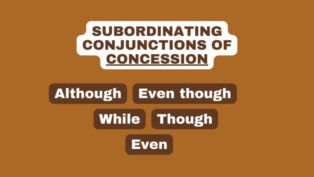 Photo showing a list of subordinating conjunctions of concession