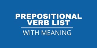 Featured image with prepositional verb list with meaning text