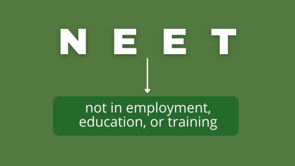 Photo showing the definition of the acronym NEET, which is not in employment, education, or training. 