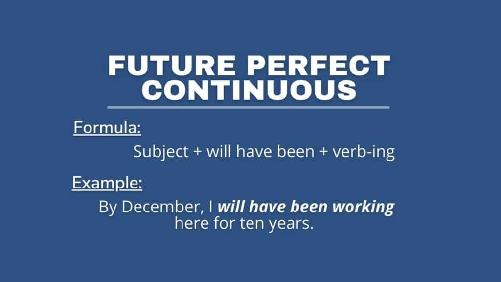 Photo showing future perfect continuous tense with formula and an example