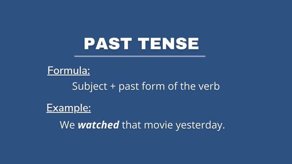 Photo showing past tense tense with formula and an example