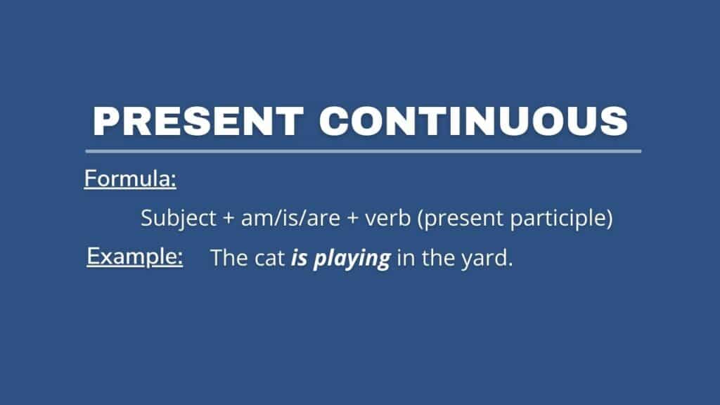 Photo showing simple present continuous tense with formula and an example