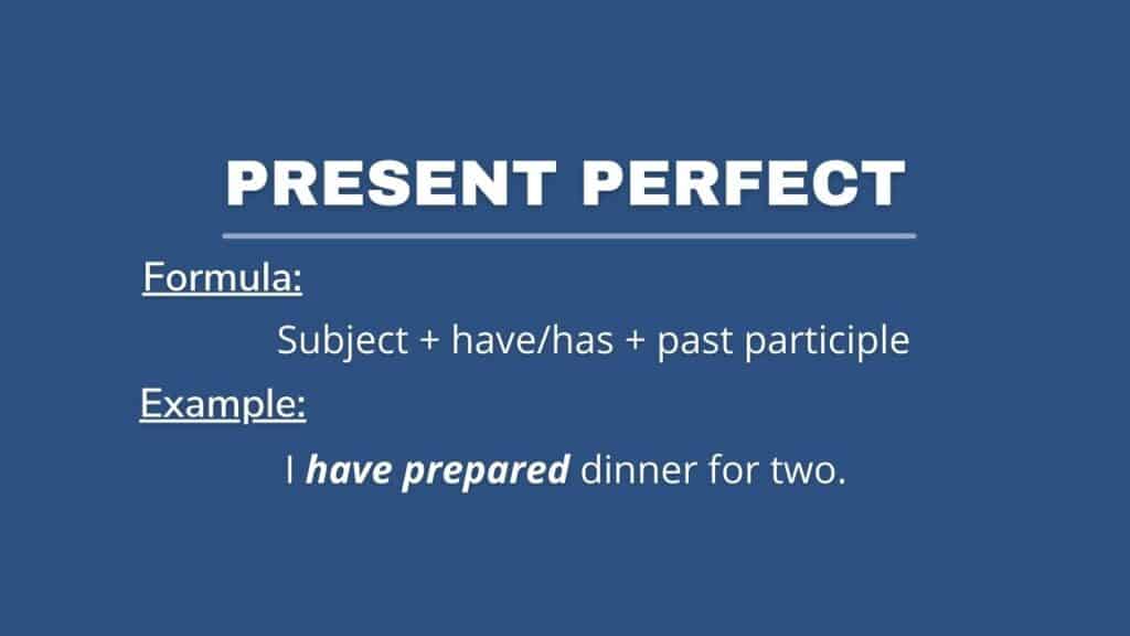 Photo showing simple present perfect tense with formula and an example