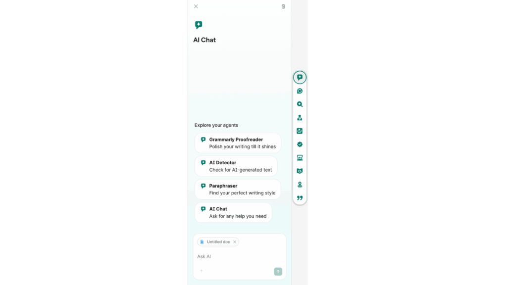 Photo showing the AI Chat feature of Grammarly