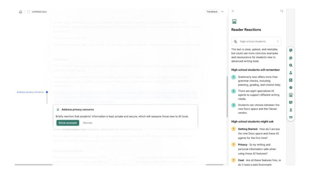 Photo showing the Reader Reaction feature of Grammarly