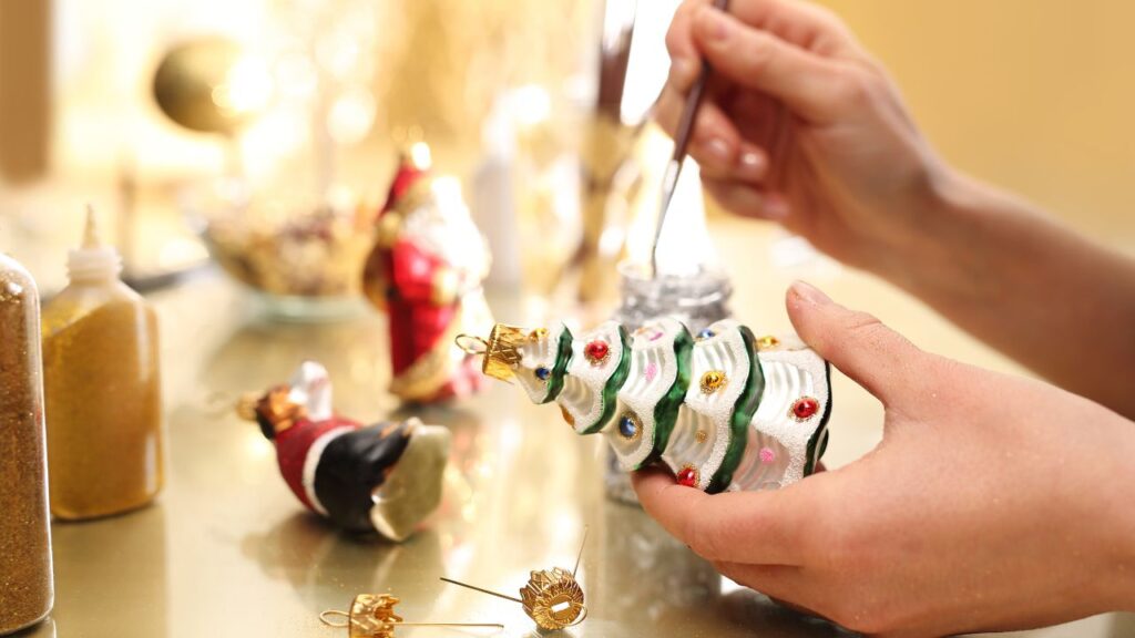 A photo of a person making a DIY Christmas decor