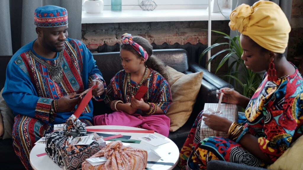 Photo of a family celebrating Kwanzaa