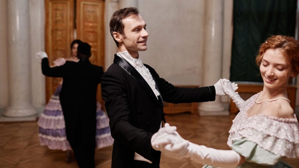 A couple wearing a white tie dress code 