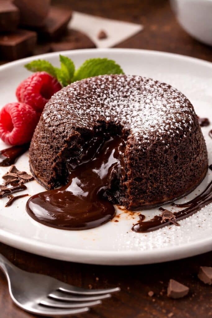 Photo of a lava cake on a plate. 