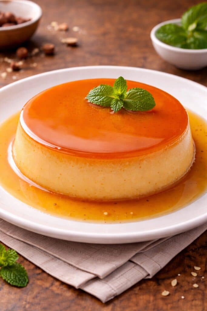 Photo showing a leche flan on a plate. 