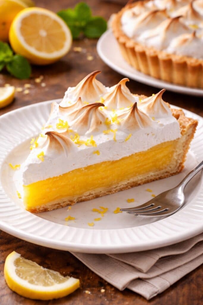 Photo showing a slice of lemon meringue pie