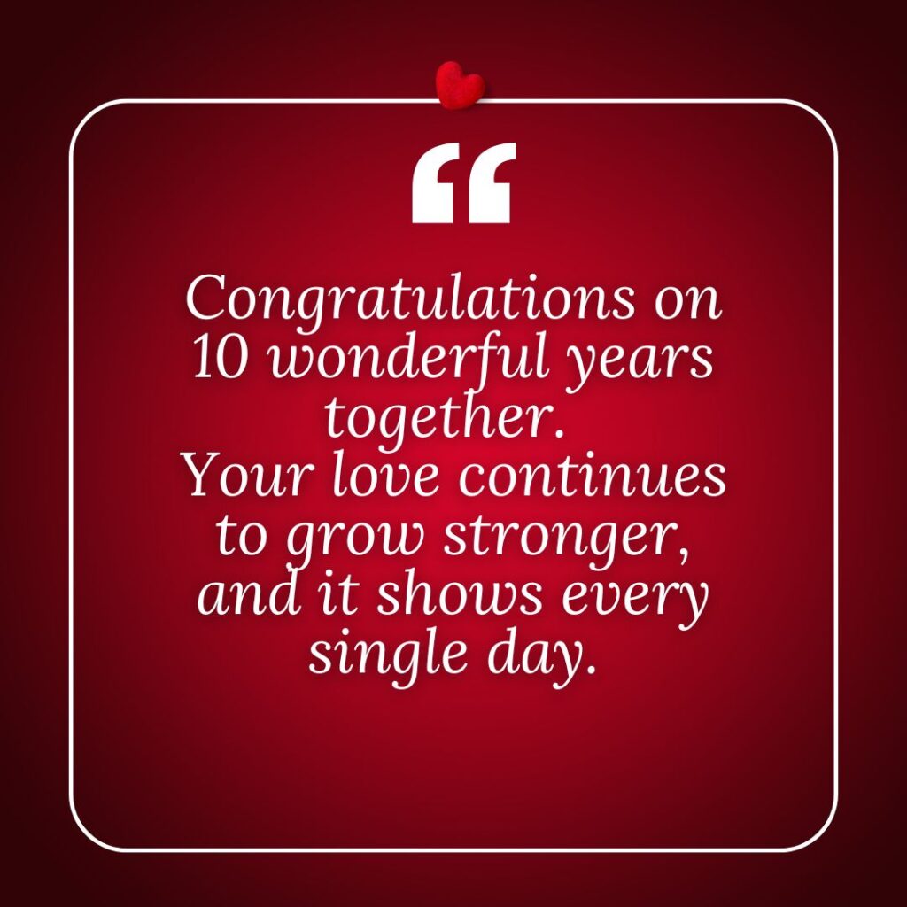 Photo showing 10th year anniversary wish for parents
