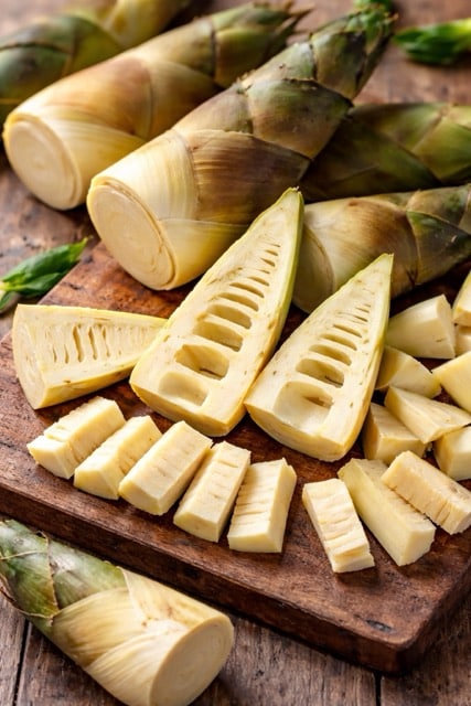 Photo showing sliced bamboo shoots