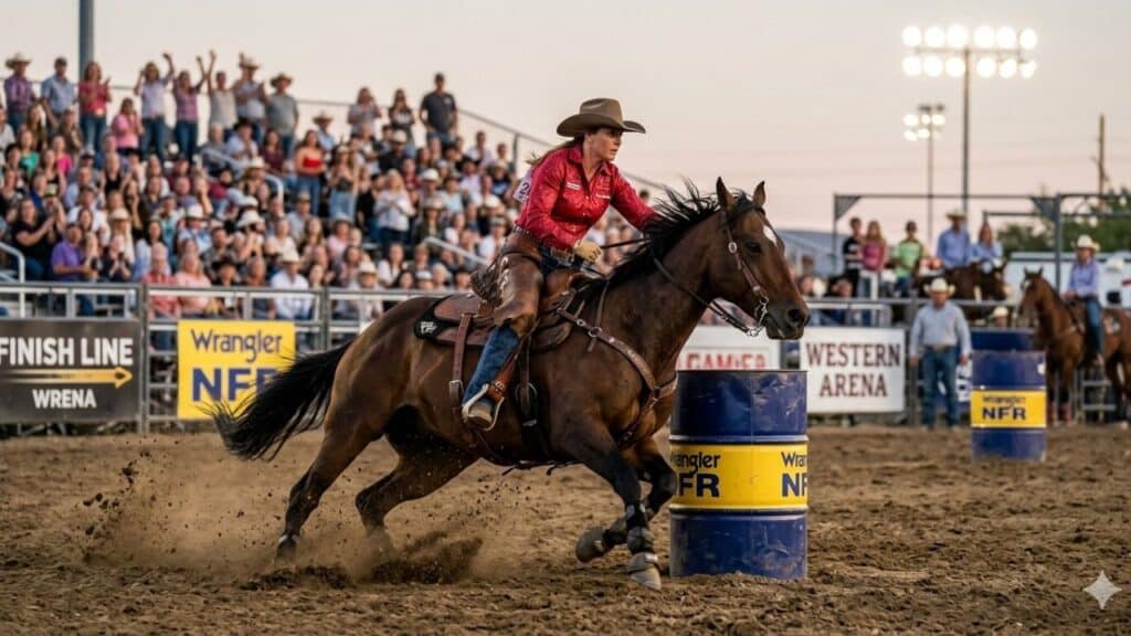 Photo showing a barrel racer on a horse